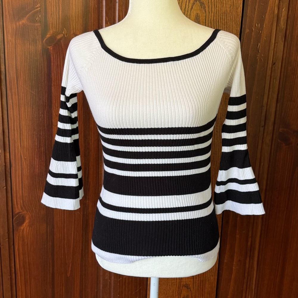 Boston Proper Black and White Striped Top Size S